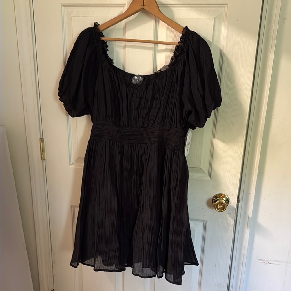 ARULA Black Puff Sleeve Mini Dress